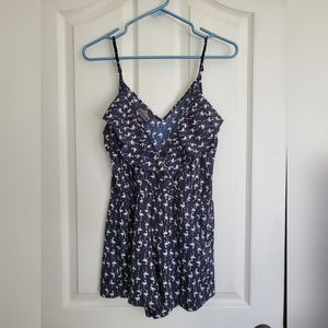 Angie | Small | Blue Romper with White Flamingos